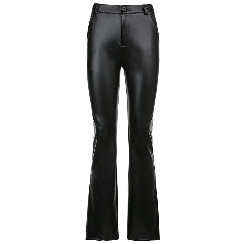 Egirl Elegant Retro Black Faux Leather Pant