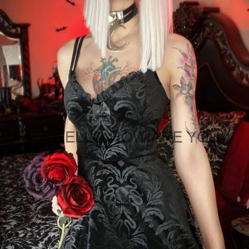 Black Party Gothic eGirl Lace Pleated Dress