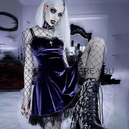 Pastel Goth Gothic eGirl Vintage Velvet Dress