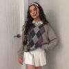Argyle Plaid Preppy Style Retro Egirl Sweater