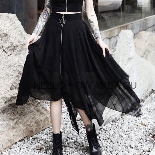 Pentagram Zipper Gothic eGirl Mesh Long Skirt
