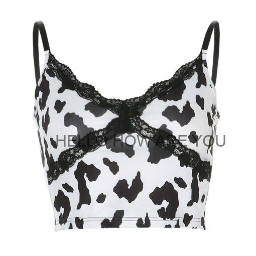 Summer Egirl Lace Cow Print Cami Top