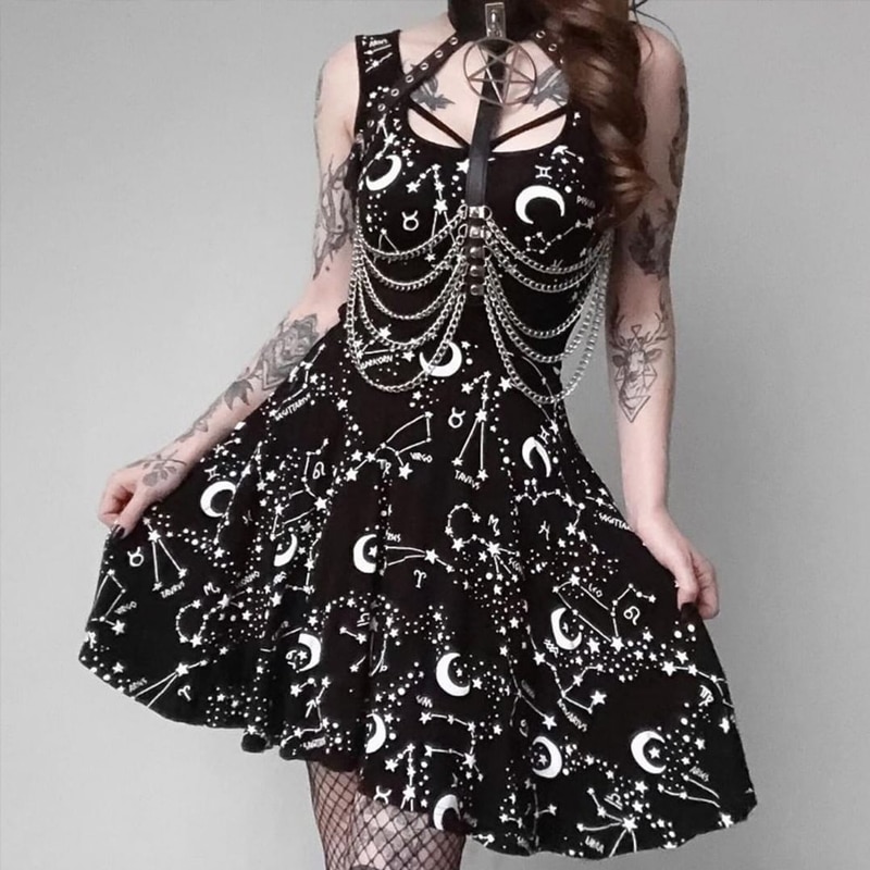 Sexy Moon Star Gothic eGirl Dress