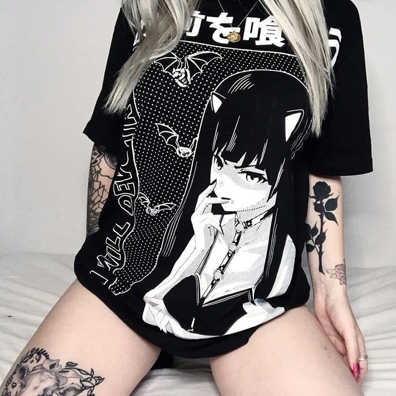 Harajuku Gothic eGirl Printed Oversize T-Shirt