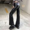 Egirl Elegant Retro Black Faux Leather Pant