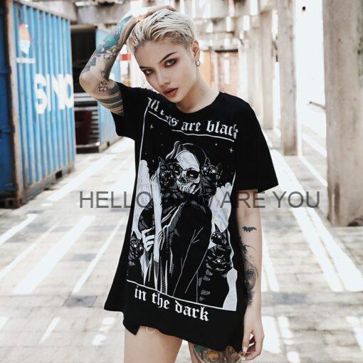 Gothic eGirl Grunge Punk Skull Printed Long Top