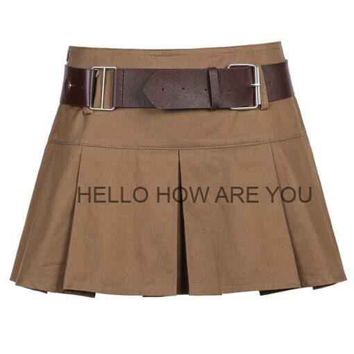 Egirl Brown Pleated with Belt Mini Skirt
