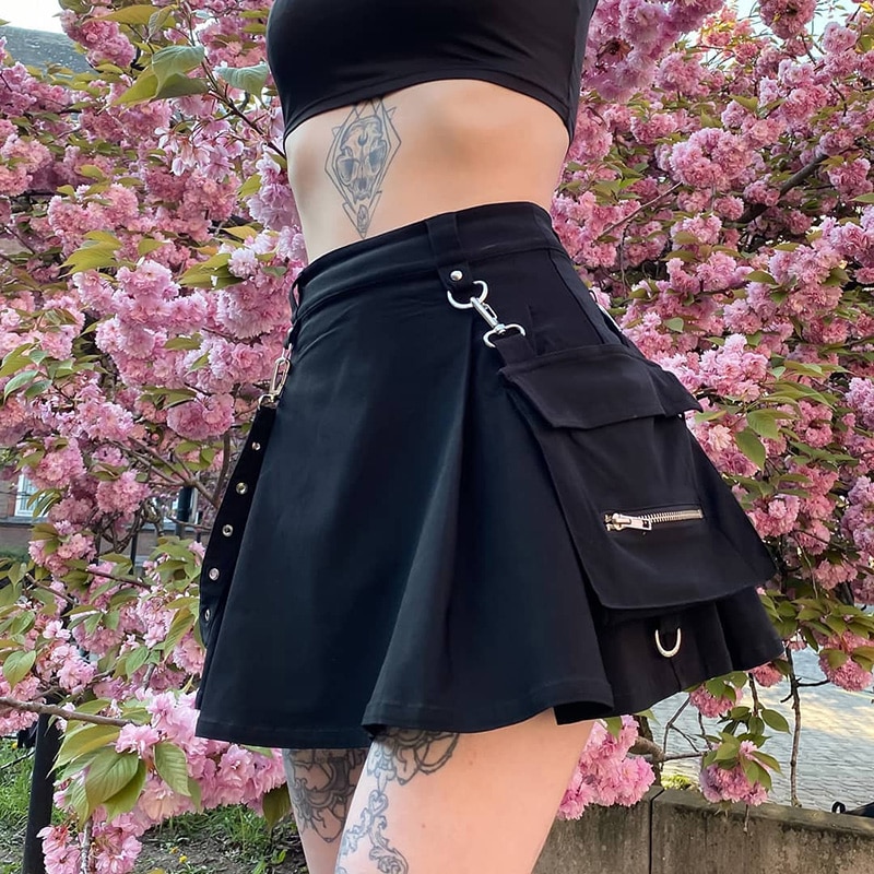 Gothic eGirl Morden Black High Waist Mini Skirt