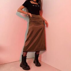 Egirl Elegant Retro High Waist Satin Midi Skirt
