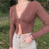 Retro Long Sleeve Frill Lace Split Style Crop Top