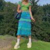 Egirl Mesh Floral Print Striped Midi Skirt