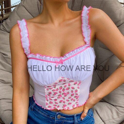 Cute Egirl Milkmaid Strawberry Cami Crop Top