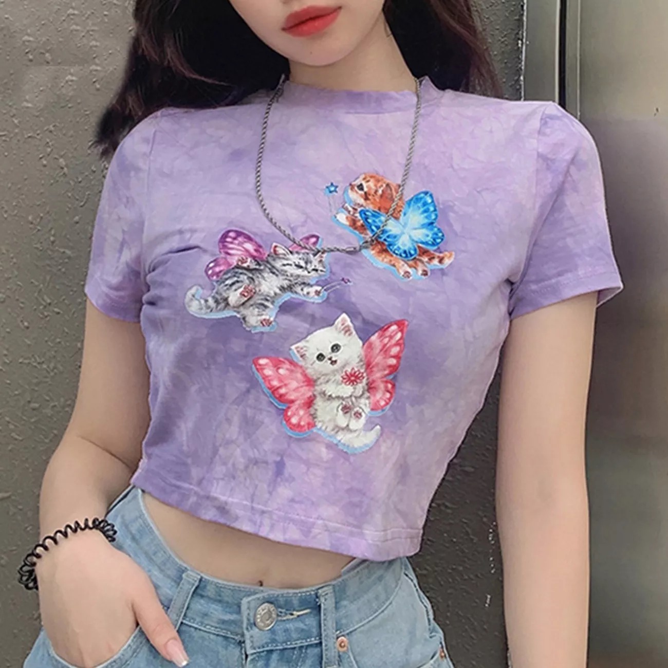 Egirl Summer Cute Cat Print Crop Top